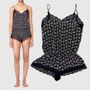 Rebecca Taylor x Eberjey Lou Teddy Silk Lace Black M